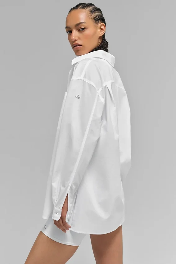Chemise à manches longues boutonnée « Cotton Real Deal » – Blanc