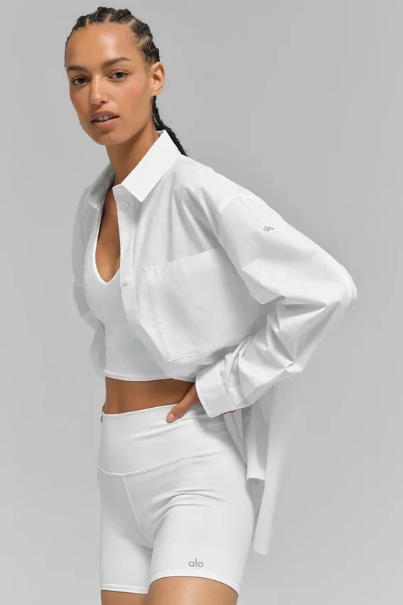 Chemise à manches longues boutonnée « Cotton Real Deal » – Blanc