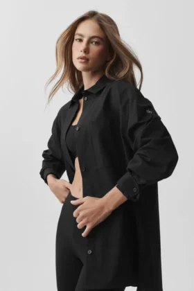 Chemise à manches longues boutonnée en coton Real Deal - Noir