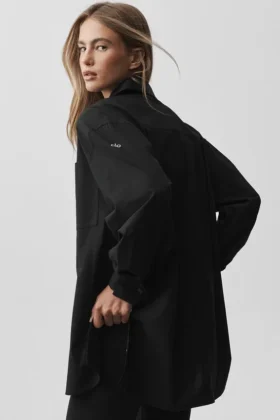 Chemise à manches longues boutonnée en coton Real Deal – Noir