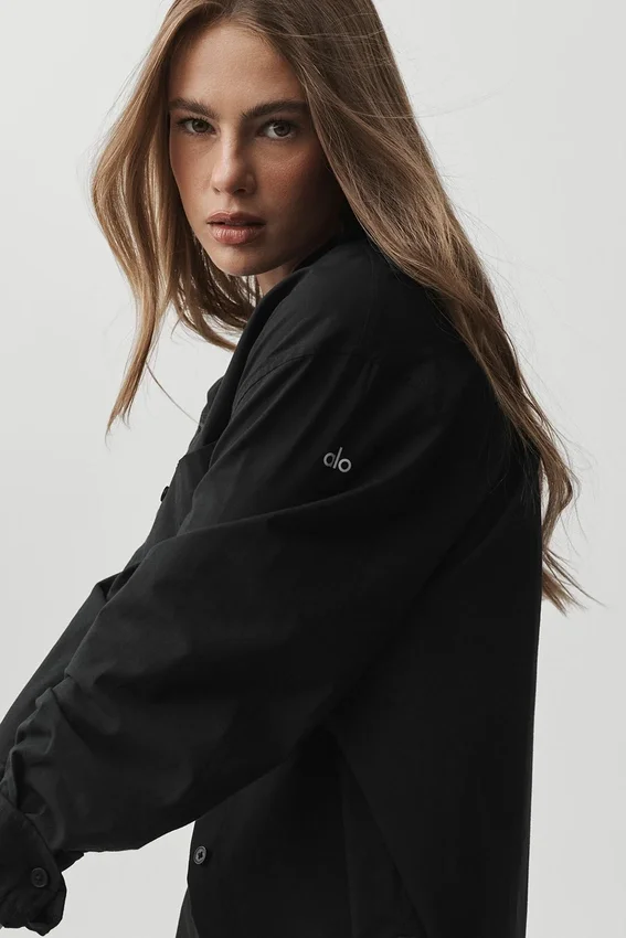 Chemise à manches longues boutonnée en coton Real Deal - Noir