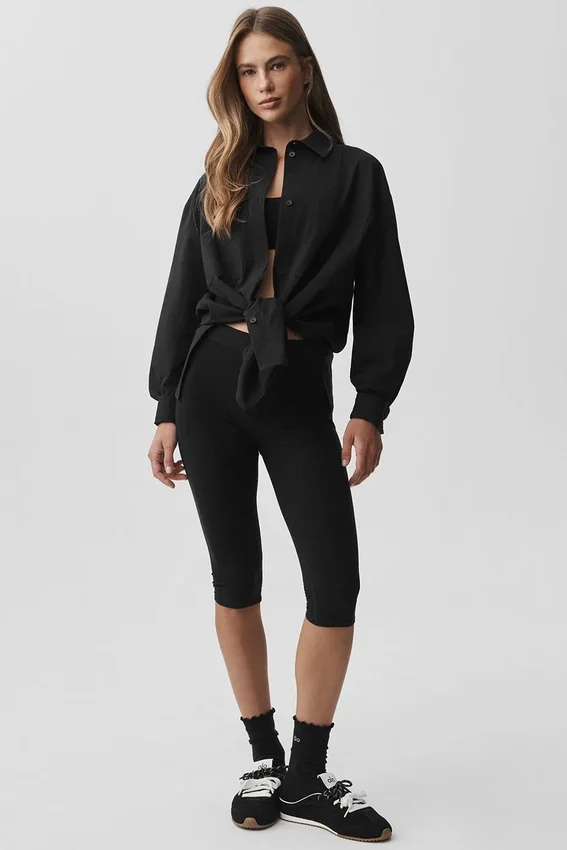 Chemise à manches longues boutonnée en coton Real Deal - Noir