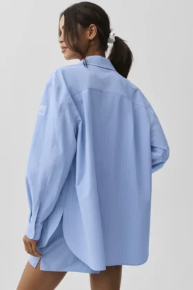Chemise à manches longues « Pinstripe Daylight » boutonnée – Bleu Provence clair/Blanc