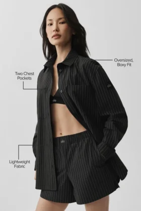 Chemise à manches longues à rayures fines « Daylight » – Noir/Titane