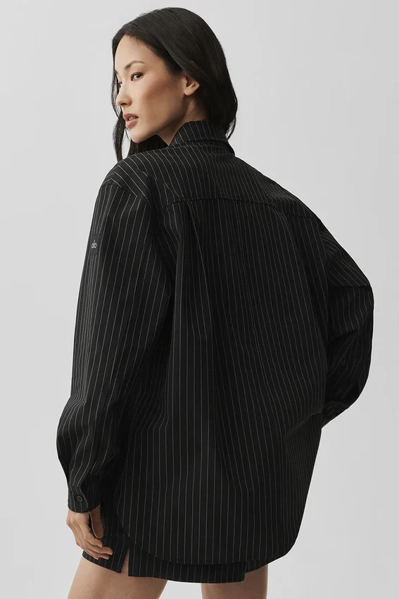 Chemise à manches longues à rayures fines « Daylight » - Noir/Titane