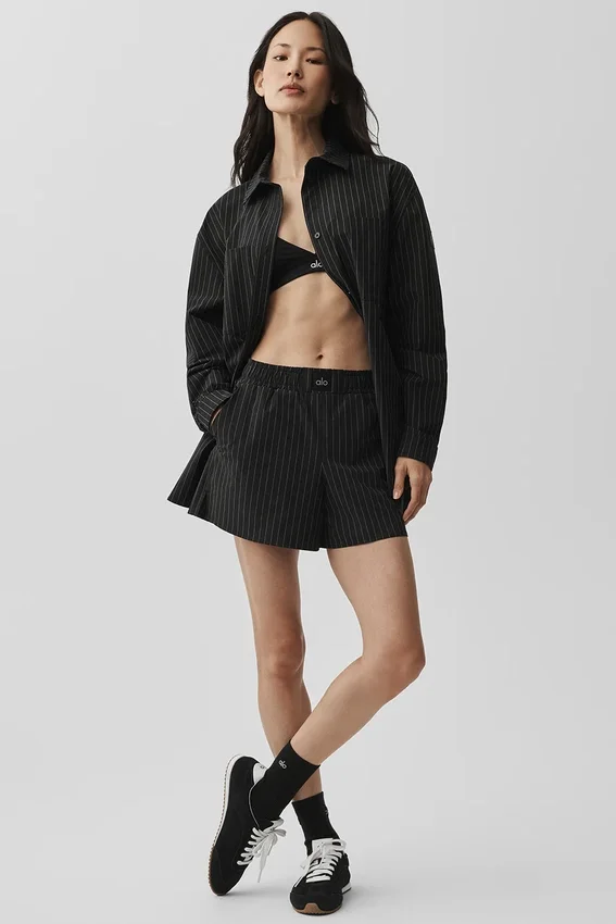 Chemise à manches longues à rayures fines « Daylight » - Noir/Titane