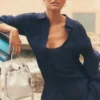 Chemise à manches longues semi-transparente « Golden Hour » à boutons – Bleu marine