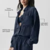 Chemise à manches longues semi-transparente « Golden Hour » à boutons – Bleu marine