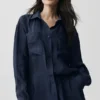 Chemise à manches longues semi-transparente « Golden Hour » à boutons – Bleu marine