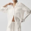Chemise à manches longues semi-transparente « Golden Hour » à boutons – Ivoire