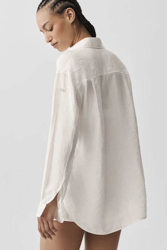 Chemise à manches longues semi-transparente « Golden Hour » à boutons – Ivoire