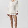 Chemise à manches longues semi-transparente « Golden Hour » à boutons – Ivoire