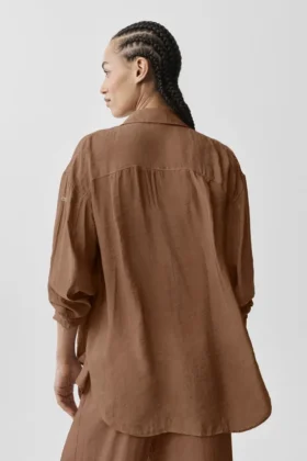 Chemise à manches longues semi-transparente « Golden Hour » à boutons – Marron « Sun Kissed »