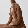 Chemise à manches longues semi-transparente « Golden Hour » à boutons – Marron « Sun Kissed »