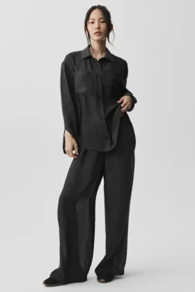 Chemise à manches longues semi-transparente « Golden Hour » à boutons — Noir