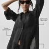 Chemise à manches longues semi-transparente « Golden Hour » à boutons — Noir