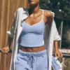 Débardeur avec soutien-gorge intégré Airbrush Refined - Bleu Provence clair/Blanc
