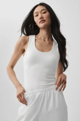Débardeur avec soutien-gorge intégré Alo Softsculpt « No Nonsense » - Blanc