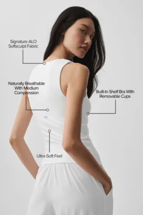 Débardeur avec soutien-gorge intégré Alo Softsculpt « No Nonsense » – Blanc