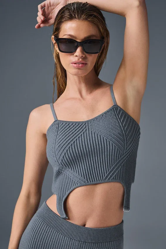 Débardeur à bretelles en maille denim - Gris acier/Anthracite