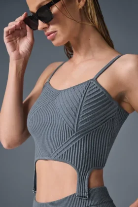 Débardeur à bretelles en maille denim – Gris acier/Anthracite