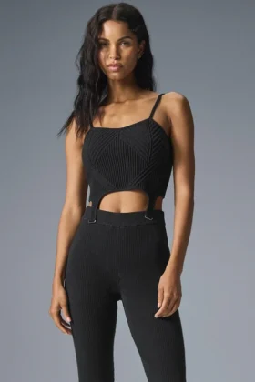 Débardeur à bretelles en maille denim - Noir/Anthracite