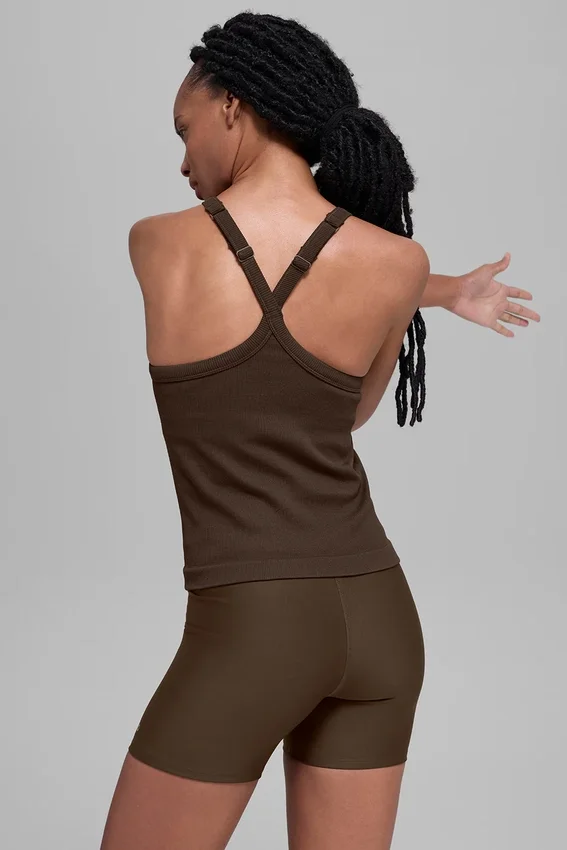 Débardeur à bretelles et bonnet intégral Favorite sans coutures, à côtes - Espresso
