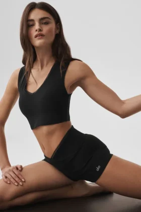 Débardeur à bretelles et soutien-gorge intégré Alosoft Affection à col en V - Noir