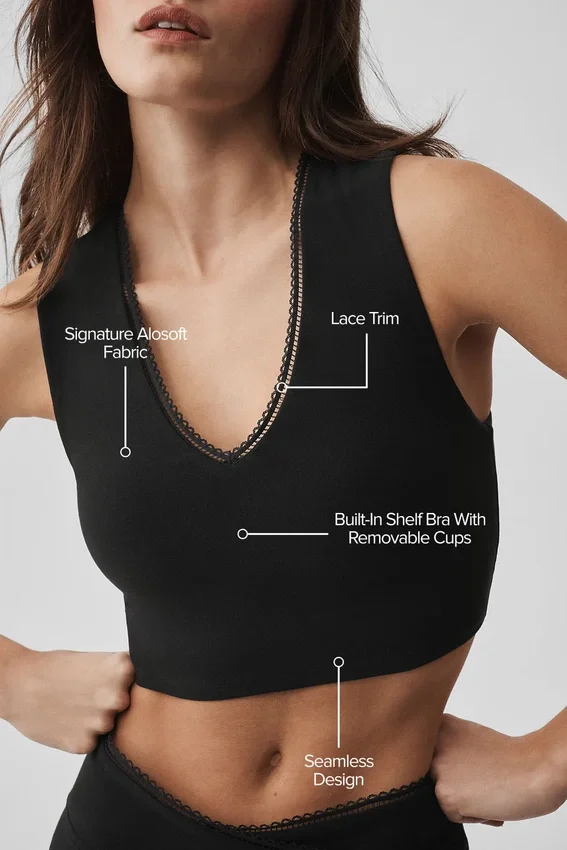 Débardeur à bretelles et soutien-gorge intégré Alosoft Affection à col en V - Noir