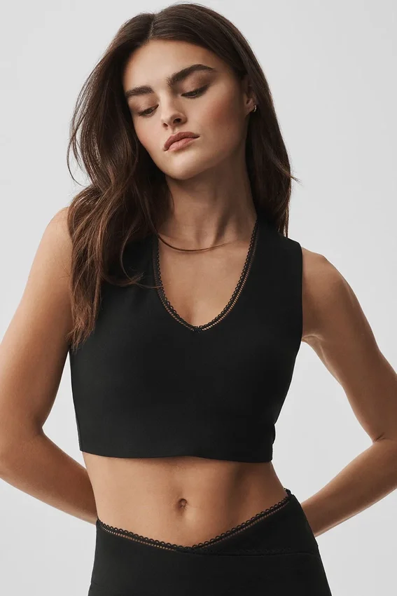 Débardeur à bretelles et soutien-gorge intégré Alosoft Affection à col en V - Noir