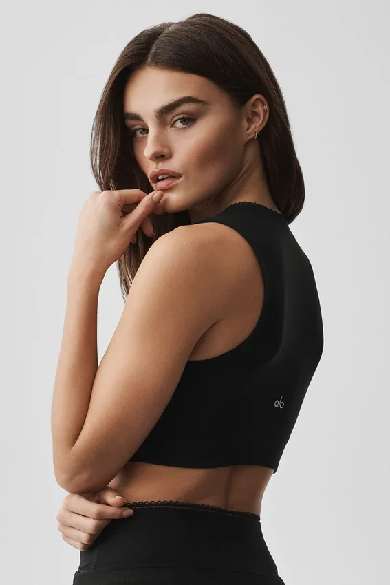 Débardeur à bretelles et soutien-gorge intégré Alosoft Affection à col en V - Noir