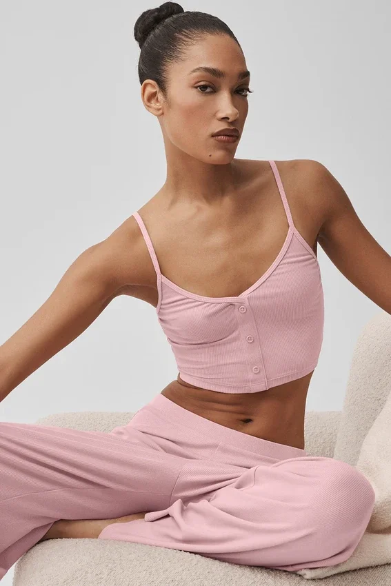 Débardeur « Delicate Lounge » à côtes – Rose vintage