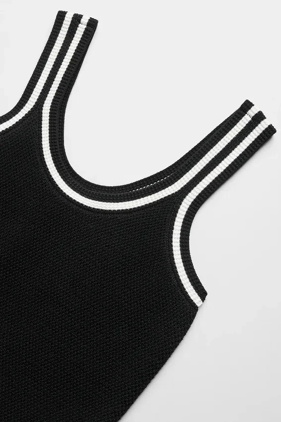 Débardeur en maille « Tennis Club » - Noir/Ivoire