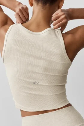 Débardeur Henley en modal côtelé – Gris chiné