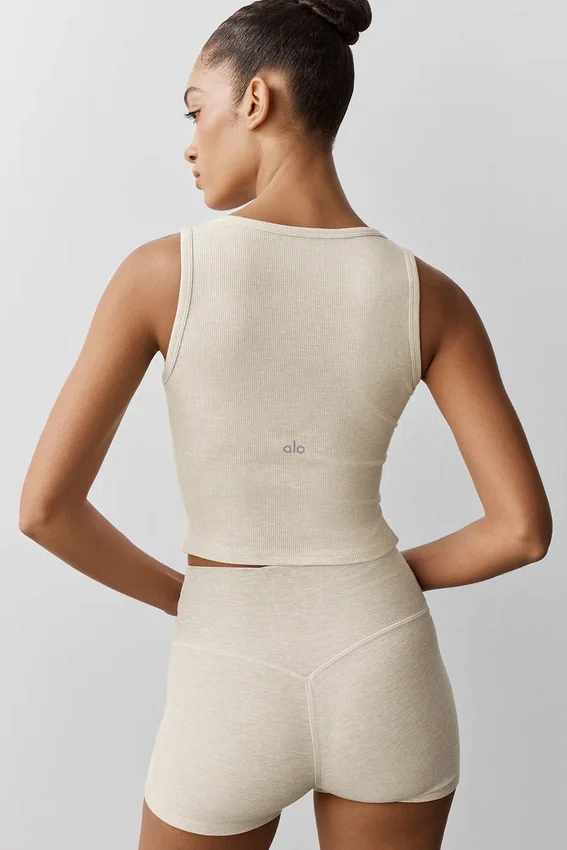 Débardeur Henley en modal côtelé - Gris chiné