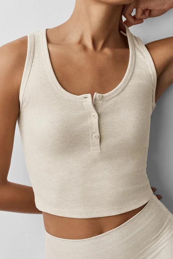 Débardeur Henley en modal côtelé - Gris chiné
