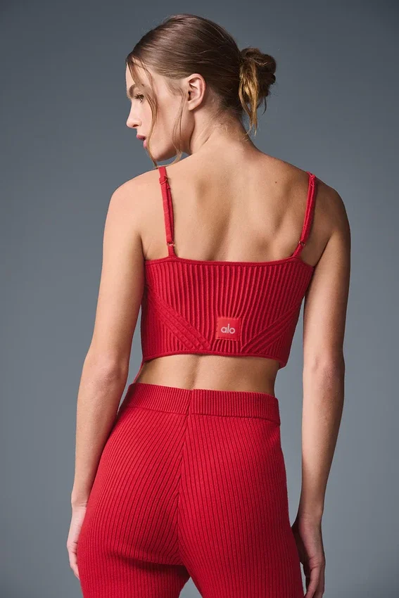 Débardeur à jarretières en maille denim – Rouge vif/Rouge vif foncé