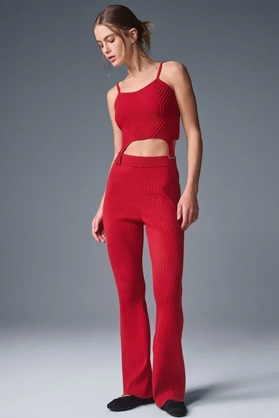 Débardeur à jarretières en maille denim – Rouge vif/Rouge vif foncé