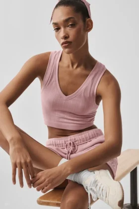 Débardeur sans coutures en pointelle – Rose vintage