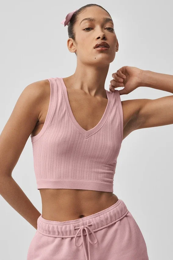 Débardeur sans coutures en pointelle – Rose vintage