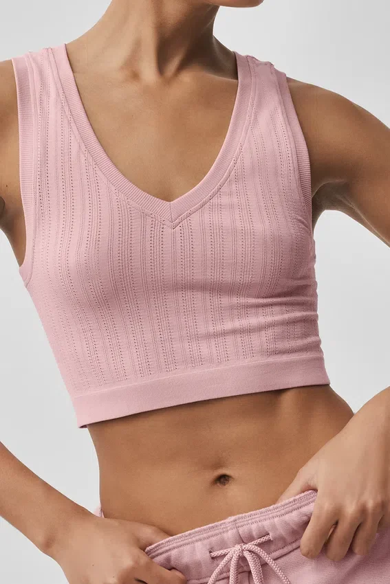 Débardeur sans coutures en pointelle – Rose vintage
