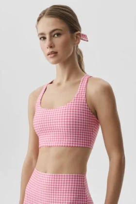 Débardeur-soutien-gorge Airlift à carreaux – Carreaux rose paradis