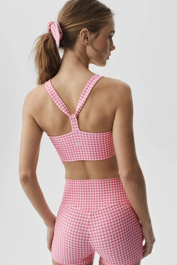 Débardeur-soutien-gorge Airlift à carreaux – Carreaux rose paradis