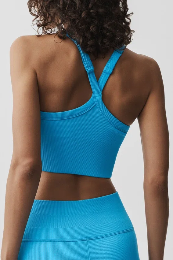 Débardeur-soutien-gorge Favorite sans coutures à côtes – Bleu azur