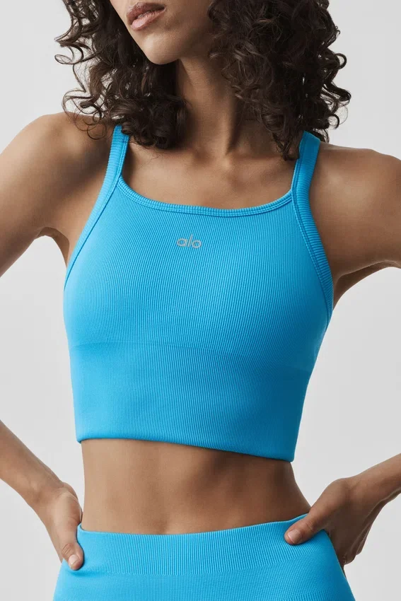 Débardeur-soutien-gorge Favorite sans coutures à côtes – Bleu azur
