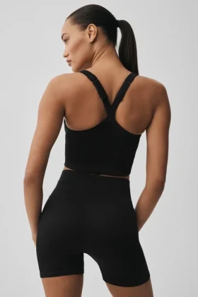 Débardeur-soutien-gorge Favorite sans coutures à côtes – Noir