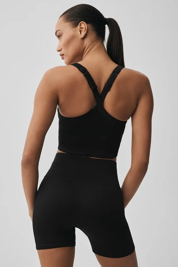 Débardeur-soutien-gorge Favorite sans coutures à côtes - Noir