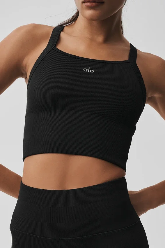 Débardeur-soutien-gorge Favorite sans coutures à côtes - Noir