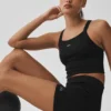 Débardeur-soutien-gorge Favorite sans coutures à côtes - Noir
