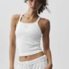 Débardeur-soutien-gorge long Favorite en tissu côtelé sans coutures - Blanc